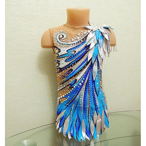 

21Grams Rhythmic Gymnastics Leotards Artistic Gymnastics Leotards Women's Girls' Leotard Blue Spandex High Elasticity Breathable Handmade Jeweled Diamond Look Sleeveless Competition Dance Rhythmic