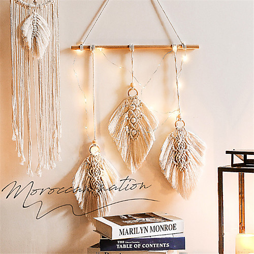 

Hand Woven Macrame Wall Hanging Ornament Bohemian Boho Art Decor Home Bedroom Living Room Decoration Nordic Handmade Tassel Cotton Leaf