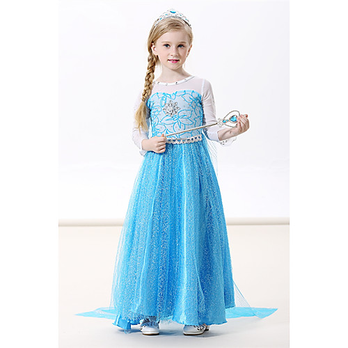 

Princess Elsa Dress Cosplay Costume Masquerade Girls' Movie Cosplay A-Line Slip Cosplay Vacation Dress Blue Green Blue (With Accessories) Dress Halloween Carnival Masquerade Flannel