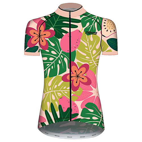 

21Grams Women's Short Sleeve Cycling Jersey Spandex PinkGreen Leaf Floral Botanical Fruit Bike Jersey Top Mountain Bike MTB Road Bike Cycling UV Resistant Quick Dry Breathable Sports Clothing Apparel