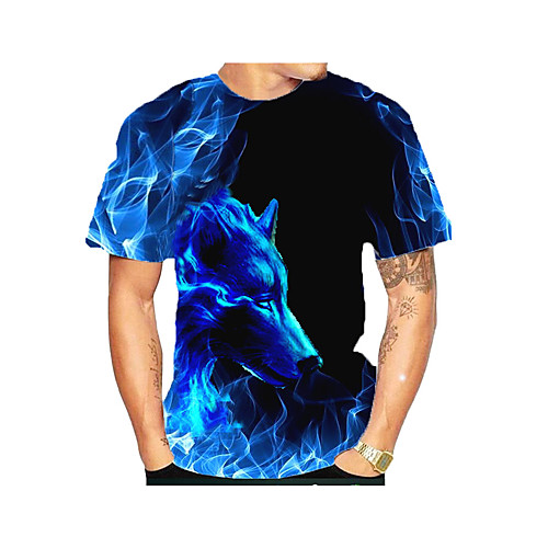 

Men's Plus Size Color Block 3D Wolf T-shirt Basic Daily Weekend Round Neck Blue / Short Sleeve