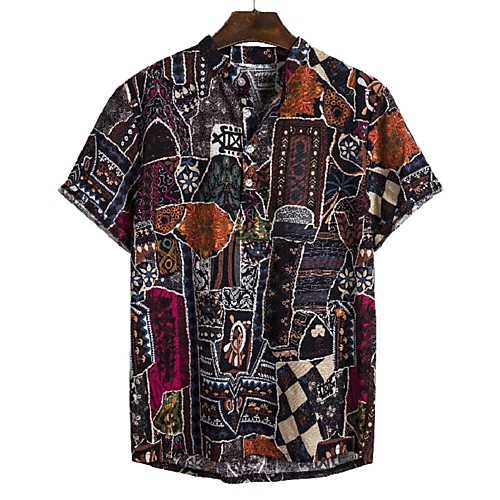 

Men's Shirt Geometric Abstract Print Short Sleeve Daily Tops Basic Elegant Black