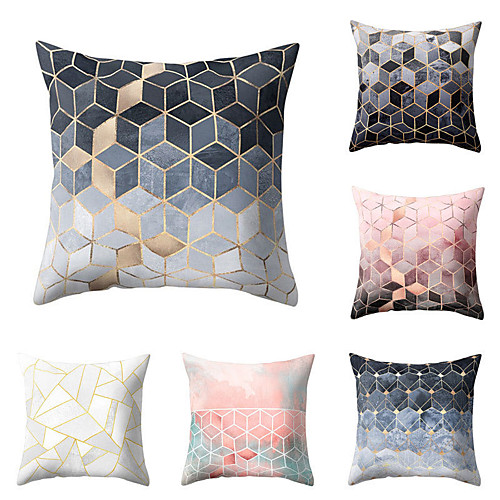 

Set of 6 Polyester Pillow Cover, Geometric Geometic Simple Baroque Square Traditional Classic Throw Pillow