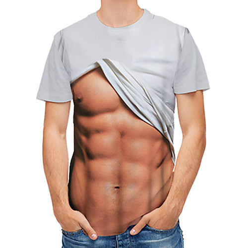 

Men's 3D Graphic Print T-shirt Sexy Military Party Club Round Neck Khaki / Short Sleeve
