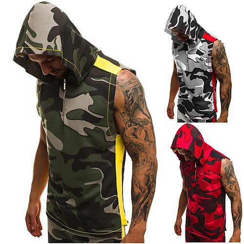 

Men's Tank Top Zipper Optical Illusion White Red Army Green Cotton Yoga Fitness Gym Workout Tank Top Sleeveless Sport Activewear Quick Dry Breathable Comfortable Micro-elastic Slim