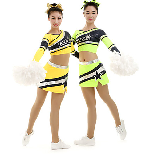 

Cheerleader Costume Uniform Women's Girls' Kids Skirt Spandex High Elasticity Handmade Long Sleeve Competition Dance Rhythmic Gymnastics Gymnastics Yellow
