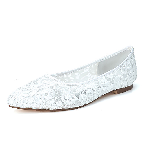 

Women's Wedding Shoes Flat Heel Pointed Toe Wedding Flats Minimalism Wedding Party & Evening Lace Floral White Pink Ivory