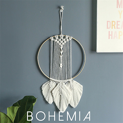 

Hand Woven Macrame Dreamcatcher Bohemian Boho Art Decor Hanging Home Bedroom Living Room Decoration Nordic Handmade Tassel Cotton Leaf 6730 cm