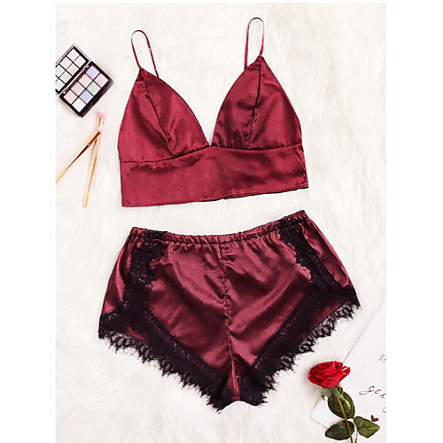 

Women's Deep V Suits Pajamas Solid Colored