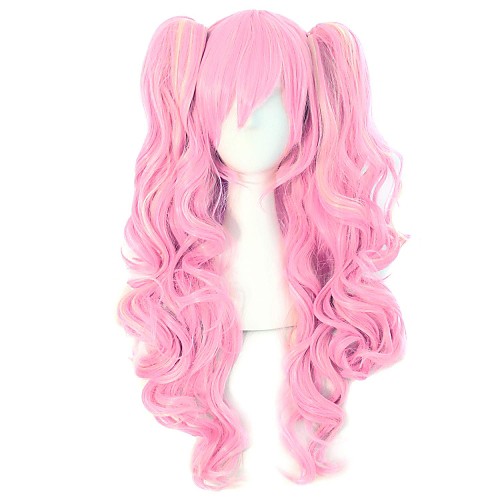 

Cosplay Costume Wig Synthetic Wig Curly Body Wave Halloween Asymmetrical Wig Pink Long Pink Synthetic Hair 30 inch Women's Pink