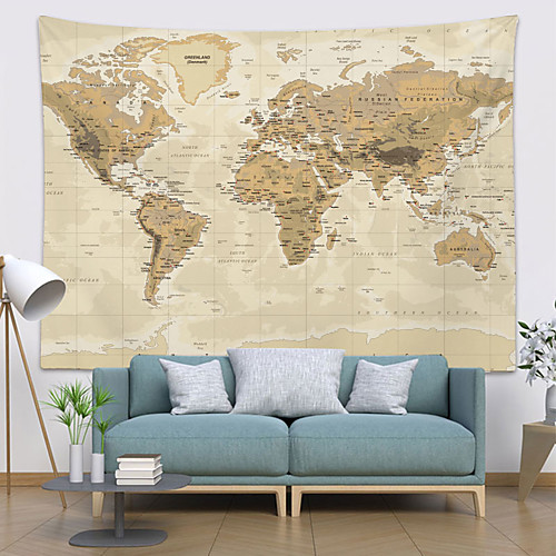 

Wall Tapestry Art Decor Blanket Curtain Picnic Tablecloth Hanging Home Bedroom Living Room Dorm Decoration World Map Topography Parchment Style