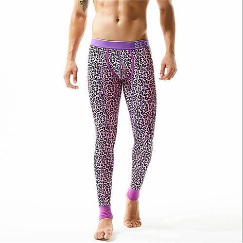 

Compression Gym Men's Normal Cotton Sexy Long Johns Geometric Mid Waist