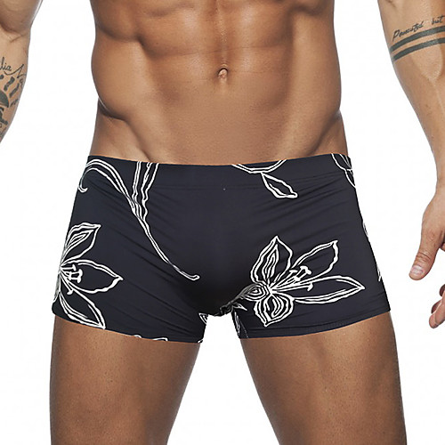 

Men's Sporty Basic Boy Leg Swim Trunk Bikini Bottoms Bikini Bottoms Swimwear Swimsuit - Floral Tropical Lace up Print M L XL Black