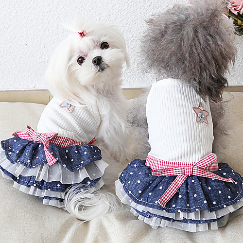 

Dog Costume Dress Dog Clothes Breathable White Costume Beagle Bichon Frise Chihuahua Jeans Polka Dot Voiles & Sheers Bowknot Casual / Sporty Cute XS S M L XL