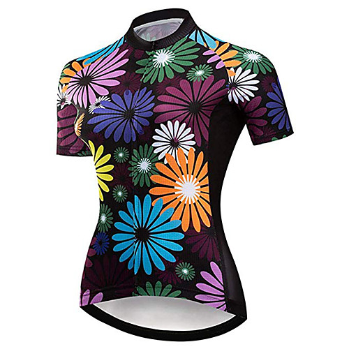 

21Grams Women's Short Sleeve Cycling Jersey Purple Floral Botanical Bike Jersey Top Mountain Bike MTB Road Bike Cycling UV Resistant Breathable Quick Dry Sports Clothing Apparel / Stretchy / Race Fit