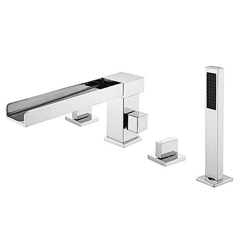 

Bathtub Faucet - 4 Holes Waterfall Bathtub Shower Faucet Chrome Contemporary European Style Bath Mixer Tap