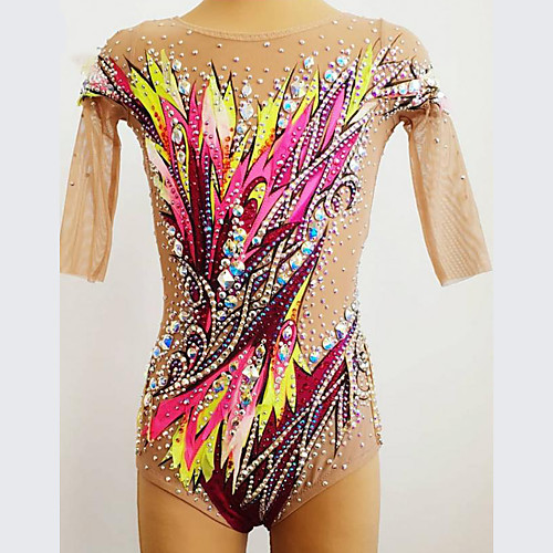 

21Grams Rhythmic Gymnastics Leotards Artistic Gymnastics Leotards Women's Girls' Leotard Blushing Pink Spandex High Elasticity Breathable Handmade Jeweled Diamond Look Half Sleeve Training Dance