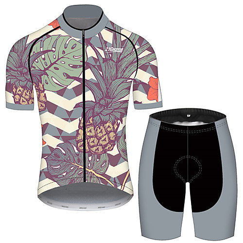 

21Grams Men's Short Sleeve Cycling Jersey with Shorts Spandex Black / Green Floral Botanical Tropical Flowers Fruit Bike UV Resistant Quick Dry Breathable Sports Floral Botanical Mountain Bike MTB