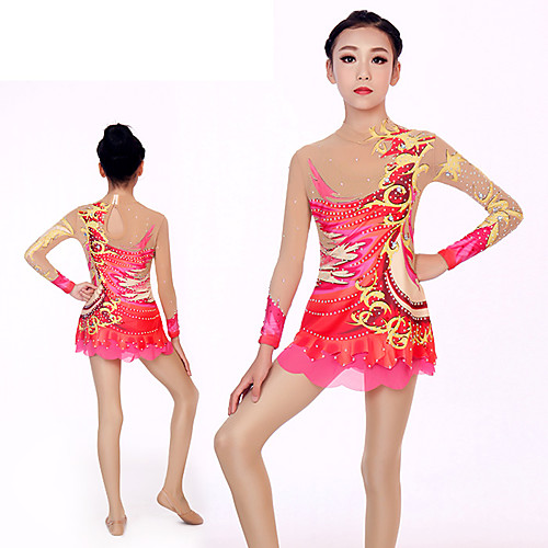 

Rhythmic Gymnastics Leotards Artistic Gymnastics Leotards Women's Girls' Leotard Red Spandex High Elasticity Handmade Jeweled Diamond Look Long Sleeve Competition Dance Rhythmic Gymnastics Artistic