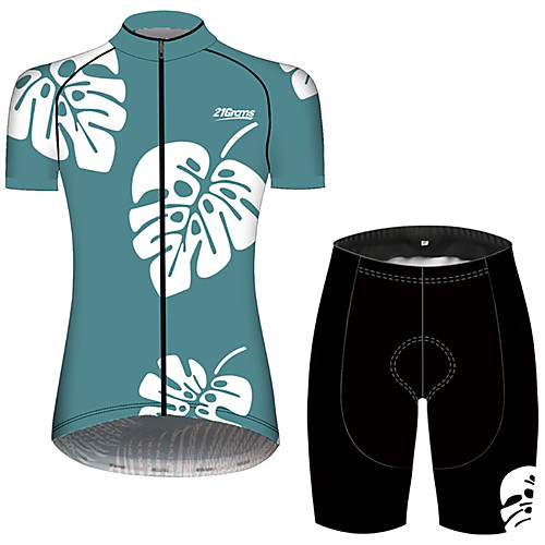 

21Grams Women's Short Sleeve Cycling Jersey with Shorts Spandex Polyester Mint Green Leaf Floral Botanical Bike Clothing Suit Breathable 3D Pad Quick Dry Ultraviolet Resistant Sweat-wicking Sports