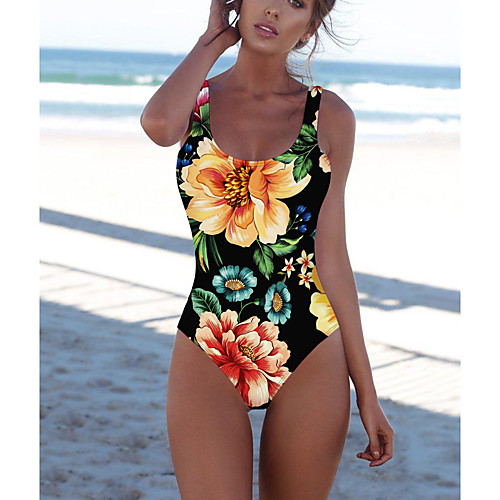 

Women's Sporty Basic Triangle Cheeky One-piece Swimwear Swimsuit - Floral Color Block Backless Print S M L Black