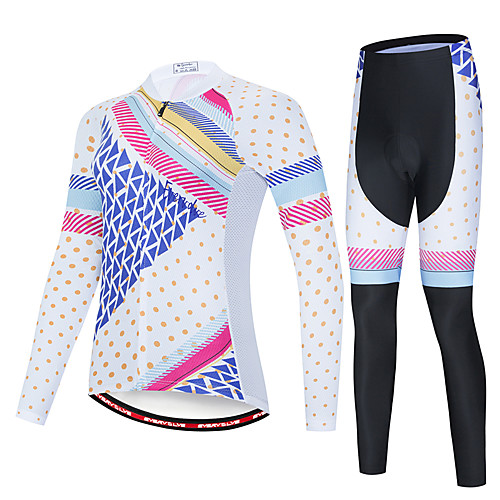 

EVERVOLVE Women's Long Sleeve Cycling Jersey with Tights Polyester Blue / White Polka Dot Plaid / Checkered Geometic Bike Clothing Suit Thermal / Warm Breathable 3D Pad Quick Dry Sweat-wicking Sports