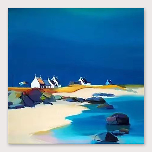 

IARTS®Hand Painted Blue Beach Oil Painting with Stretched Frame For Home Decoration