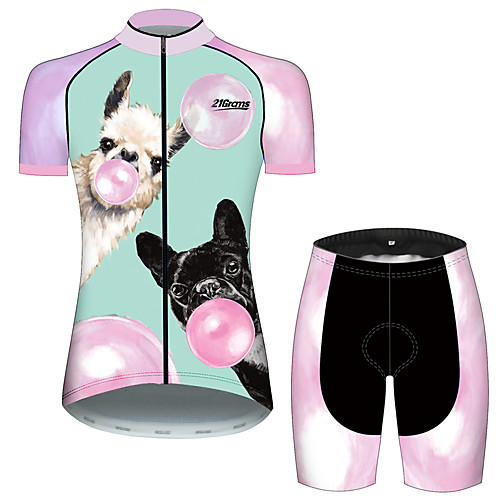 

21Grams Women's Short Sleeve Cycling Jersey with Shorts Spandex Polyester PinkGreen Dog Animal Balloon Bike Clothing Suit Breathable 3D Pad Quick Dry Ultraviolet Resistant Sweat-wicking Sports Dog