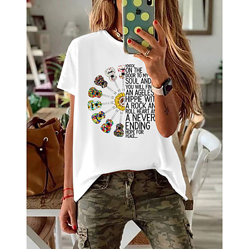 

Women's Geometric Loose T-shirt - Cotton Daily White / Black / Red / Orange / Navy Blue / Gray