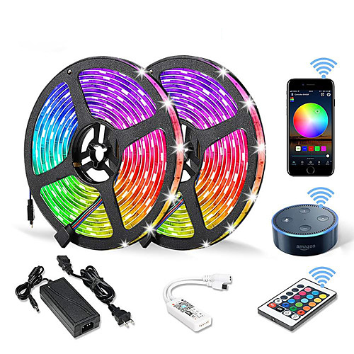 

10M 2x5M WIFI Set Light Strip Flexible LED Strip Lights RGB Tiktok Lights 300 LEDs SMD5050 10mm 1 24Keys Remote Controller 1 X 12V 6A Power Supply 1 set Color-changing IP20 APP Control