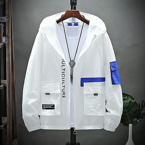 

Men's Color Block Jacket Regular Daily Long Sleeve Polyester Coat Tops White