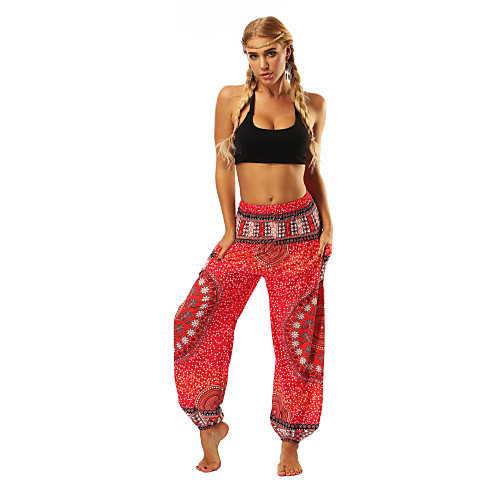 

Women's Yoga Boho Comfort Plus Size Loose Gym Yoga Pants Bloomers Pants Pattern Full Length Print High Waist Red