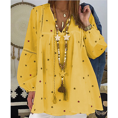 

Women's Blouse Shirt Polka Dot Geometric Long Sleeve V Neck Tops Loose Basic Top White Red Yellow