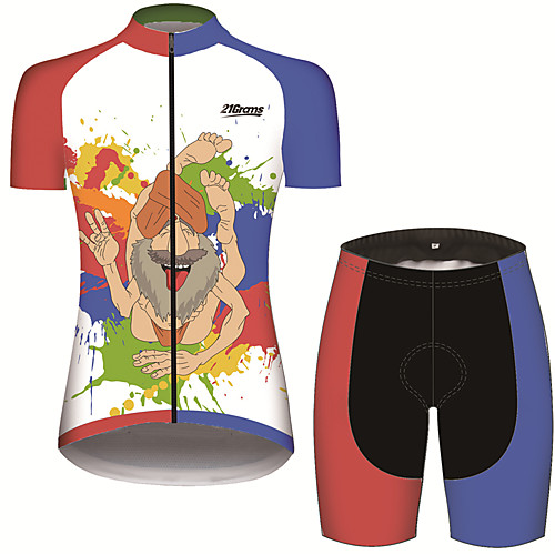 

21Grams Women's Short Sleeve Cycling Jersey with Shorts Spandex Polyester RedBlue Patchwork Cartoon Bike Clothing Suit Breathable 3D Pad Quick Dry Ultraviolet Resistant Sweat-wicking Sports Patchwork