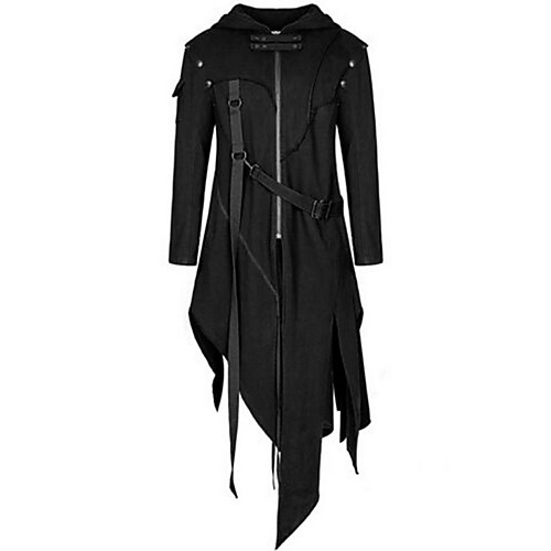 

Men's Party Punk & Gothic Fall & Winter Long Trench Coat, Solid Colored Hooded Long Sleeve Polyester Black