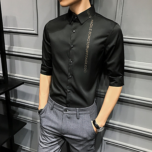 

Men's Shirt Solid Colored Sequins Half Sleeve Party Tops Rock White Black