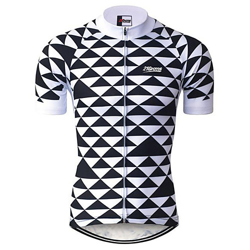 

21Grams Men's Short Sleeve Cycling Jersey Black / White Plaid / Checkered Bike Jersey Top Mountain Bike MTB Road Bike Cycling UV Resistant Breathable Quick Dry Sports Clothing Apparel / Stretchy