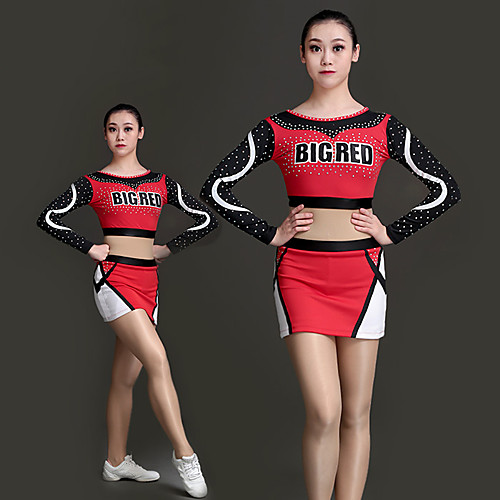 

Cheerleader Costume Uniform Women's Girls' Kids Skirt Spandex High Elasticity Handmade Long Sleeve Competition Dance Rhythmic Gymnastics Gymnastics Red