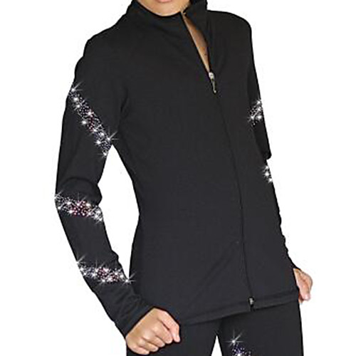 

Figure Skating Fleece Jacket Women's Girls' Ice Skating Jacket Top Black Spandex High Elasticity Training Competition Skating Wear Crystal / Rhinestone Long Sleeve Ice Skating Figure Skating / Kids