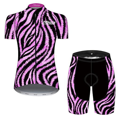 

21Grams Women's Short Sleeve Cycling Jersey with Shorts Spandex Polyester Purple Stripes Bike Clothing Suit Breathable 3D Pad Quick Dry Ultraviolet Resistant Sweat-wicking Sports Solid Color Mountain