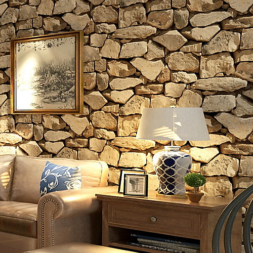 

Faux Rock Stone Wallpaper Adhesive Required 20x 395 Lt.Grey/Brown