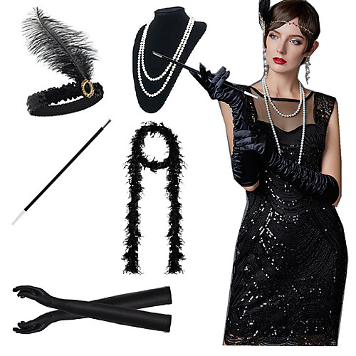 

The Great Gatsby Charleston 1920s Roaring 20s Costume Accessory Sets Gloves Necklace Flapper Headband Women's Feather Costume Black / White / Red Vintage Cosplay Party Prom / Scarf / Cigarette Stick
