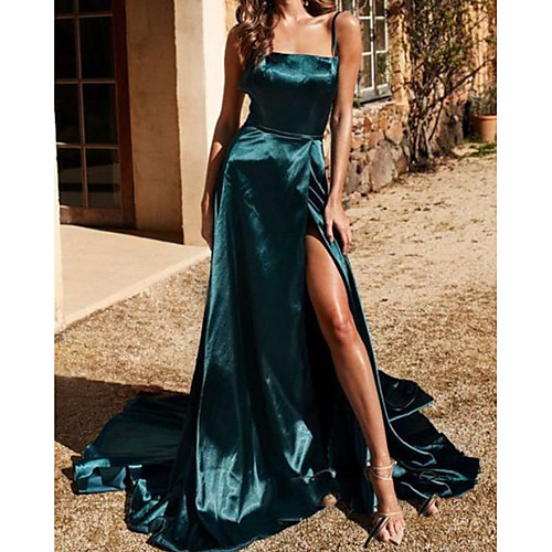 

A-Line Sexy Prom Formal Evening Dress Spaghetti Strap Sleeveless Sweep / Brush Train Polyester with Split 2021