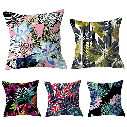 

Set of 5 Polyester Pillow Cover, Geometric Flower / Floral Simple Vintage Square Traditional Classic Throw Pillow