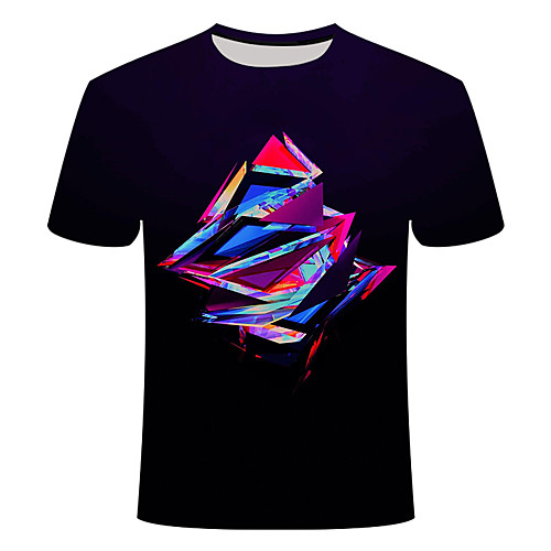 

Men's T shirt Abstract 3D Visual Deception Plus Size Print Short Sleeve Daily Tops Basic Black