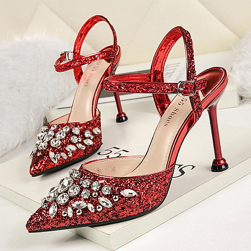 

Women's Heels Crystal Sandals Stiletto Heel Pointed Toe PU Spring & Summer Red / Champagne / Gold / Daily