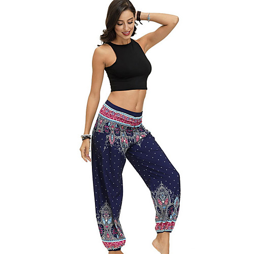 

Women's Basic Loose Bloomers Pants - Print Black Blue Red One-Size
