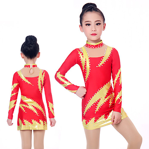 

Cheerleader Costume Uniform Women's Girls' Kids Dress Spandex High Elasticity Handmade Long Sleeve Competition Dance Rhythmic Gymnastics Gymnastics Red