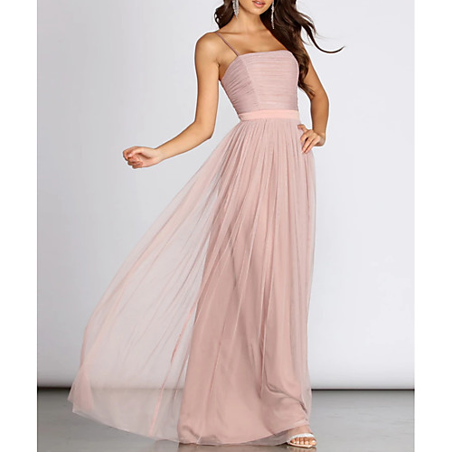

A-Line Empire Wedding Guest Prom Dress Scoop Neck Sleeveless Floor Length Chiffon Polyester with Pleats 2021