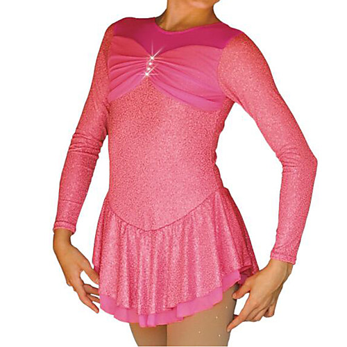 

Figure Skating Dress Women's Girls' Ice Skating Dress Pink Spandex High Elasticity Competition Skating Wear Patchwork Crystal / Rhinestone Long Sleeve Ice Skating Figure Skating / Kids